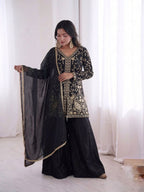 Black Heavy Embroidery Sequence Sharara Suit
