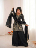 Black Heavy Embroidery Sequence Sharara Suit