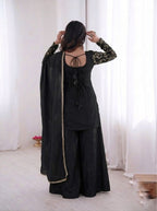 Black Heavy Embroidery Sequence Sharara Suit