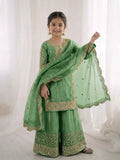 Green Fandy Silk Embroidery Kid's Sharara Set
