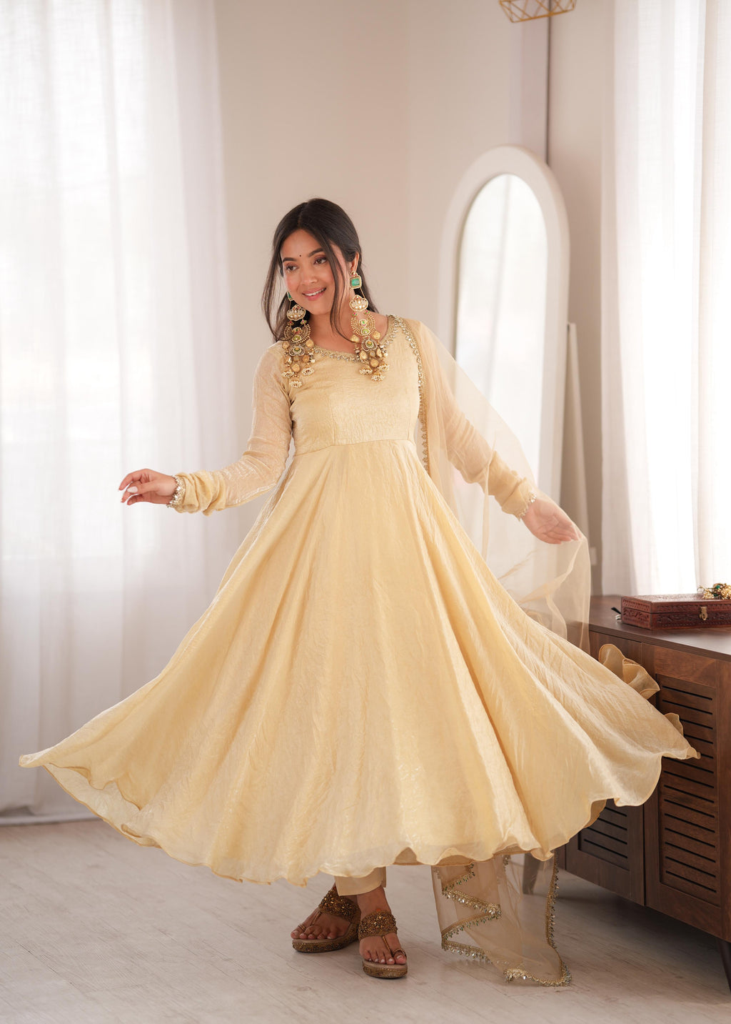 Noor Crush Fabric WIth Mirror work Lace Border Elegance Anarkali Set