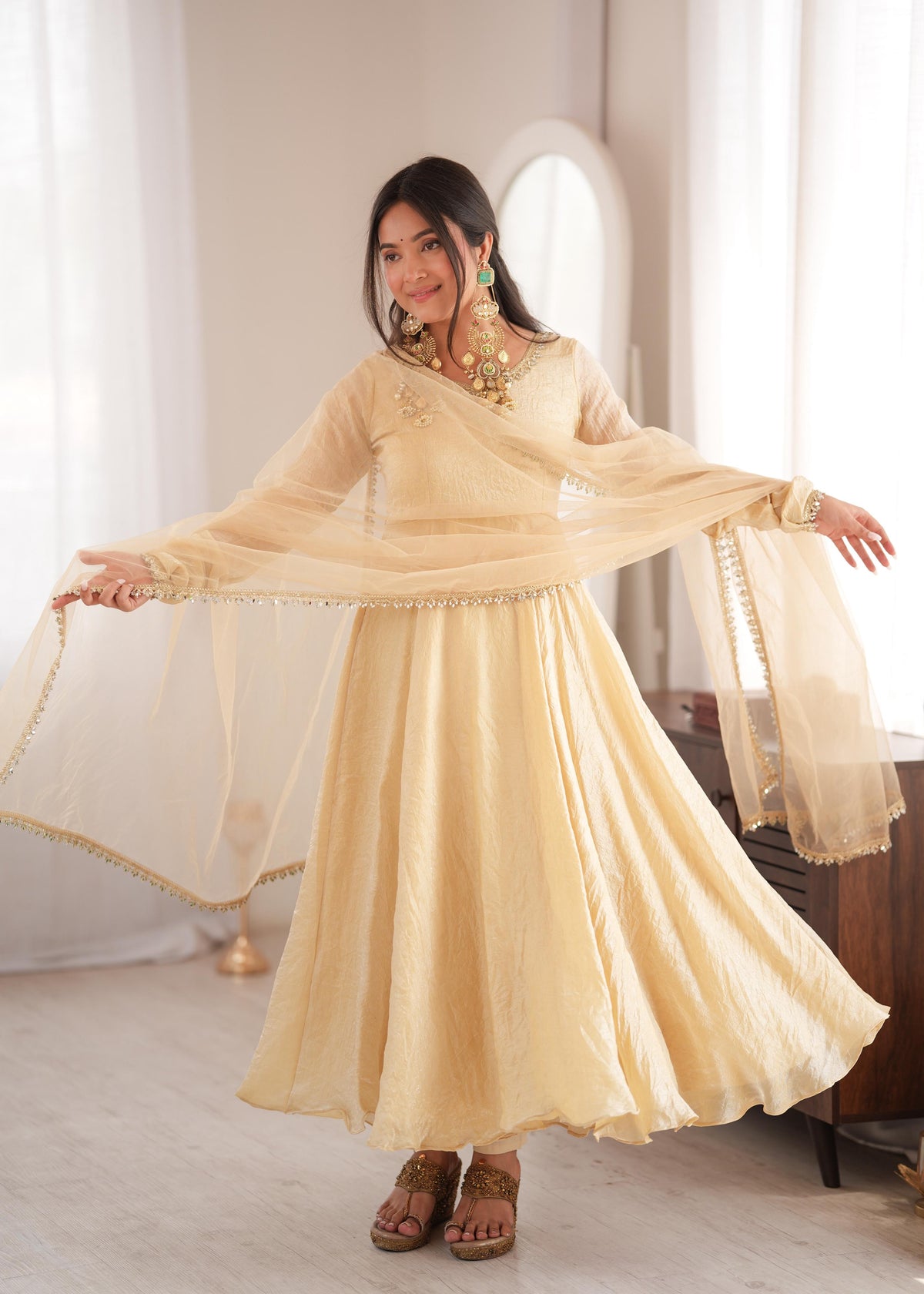 Noor Crush Fabric WIth Mirror work Lace Border Elegance Anarkali Set