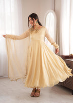 Noor Crush Fabric WIth Mirror work Lace Border Elegance Anarkali Set