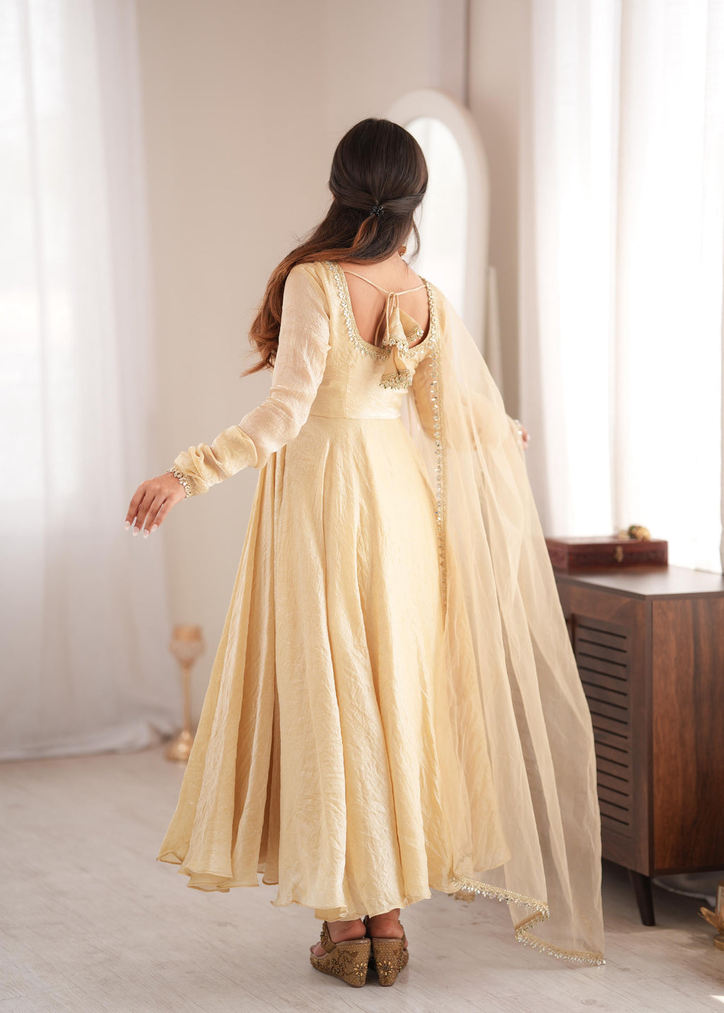 Noor Crush Fabric WIth Mirror work Lace Border Elegance Anarkali Set