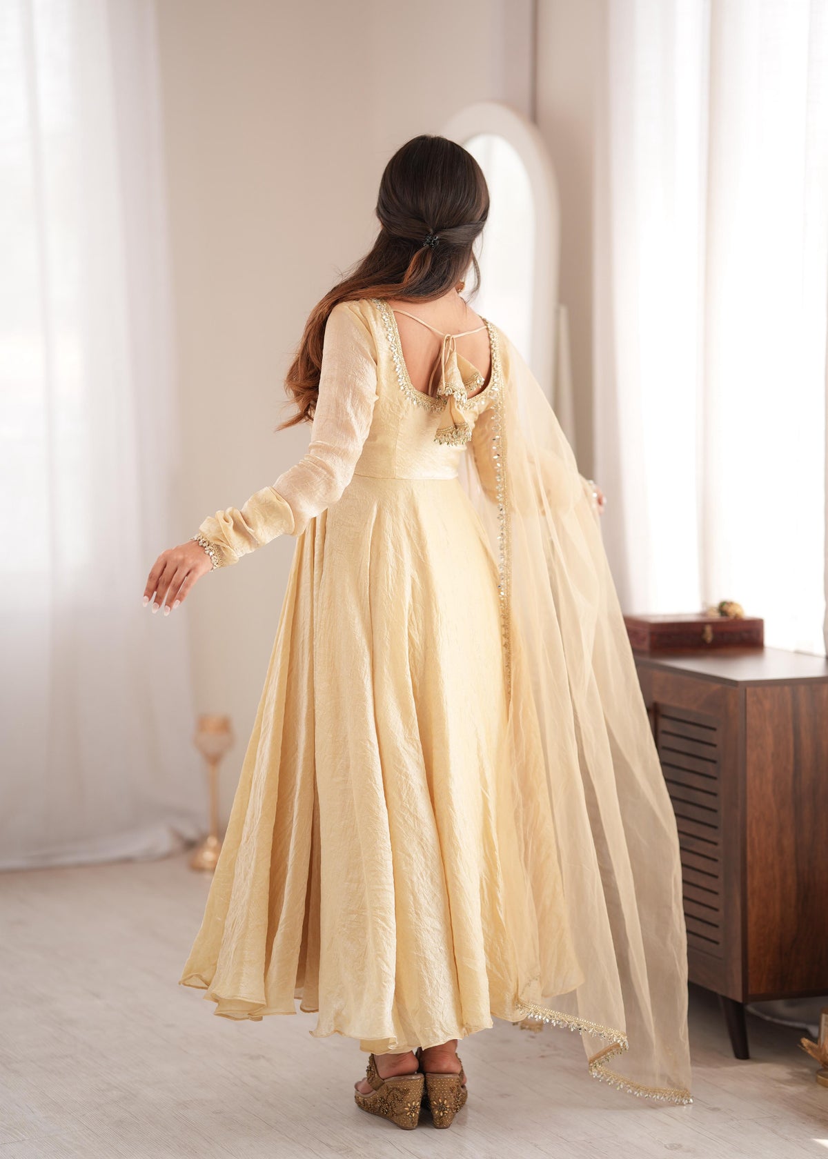 Noor Crush Fabric WIth Mirror work Lace Border Elegance Anarkali Set