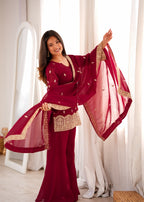 Premium Maroon Embroidered Kurta Set for Women with Palazzo & Dupatta