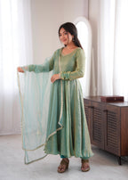 Noor Crush Fabric WIth Mirror work Lace Border Elegance Anarkali Set