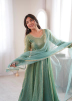 Noor Crush Fabric WIth Mirror work Lace Border Elegance Anarkali Set