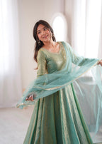 Noor Crush Fabric WIth Mirror work Lace Border Elegance Anarkali Set
