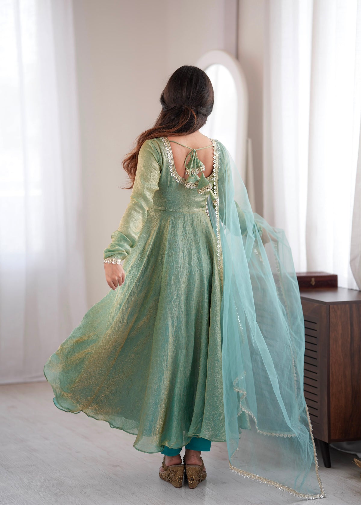 Noor Crush Fabric WIth Mirror work Lace Border Elegance Anarkali Set